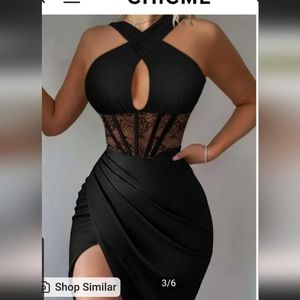 Sexy High Slit Black Corset halter dress